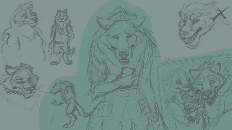 Iterations sketched while designing the subject of my team's Monster May 2021 projects, Mr. Calthorpe, single father of 3. Featured on the background of this card!